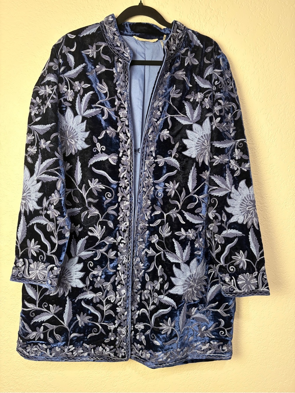 Soft Surroundings XL Blue Velvet Embroidered Duster Jacket Whimsigoth